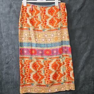 Evan Picone Women's Linen Rayon  Wrap Skirt sz 12 orange multicolored
